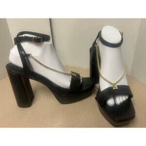 GBG G By Guess Black Gold 9.5 Chunky Rhinestone Chain Logo Platform Heels Ankle